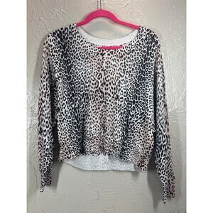 CHASER‎ Black and White Leopard Print Pullover Knit Top Shirt Women's Size Small
